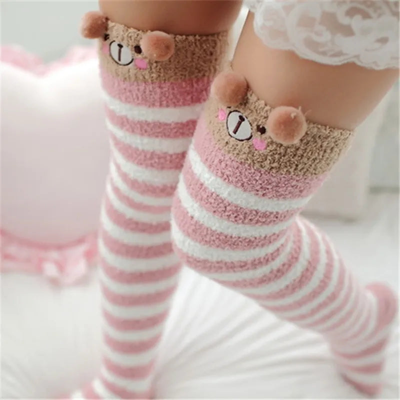 Kawaii Striped Animal Thigh High Socks - Bear Apparel - Femboy Fatale