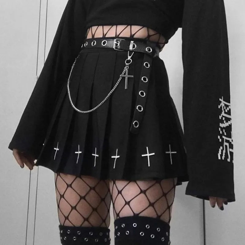 Gothic Cross Pleated Mini Skirt