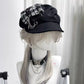 Gothic Plaid Beret Cap with Chains & Cross Charm