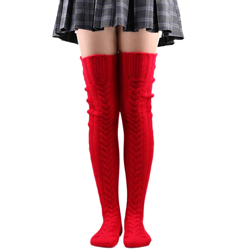 Wooly Winter Pattern Thigh High Stockings - Red / 105cm Apparel - Femboy Fatale