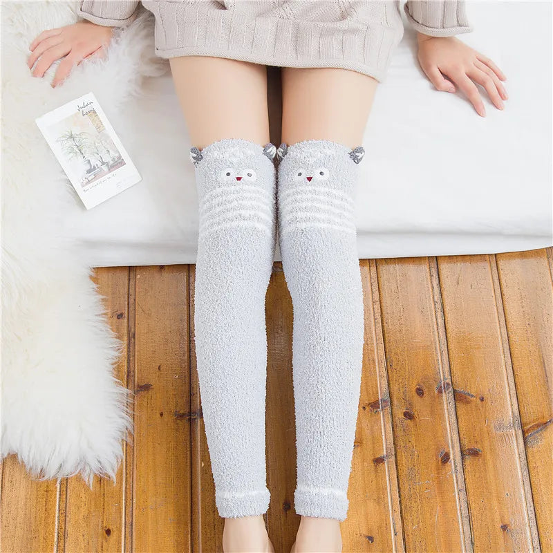 Kawaii Striped Animal Thigh High Socks - Owl (Leg Warmers) Apparel - Femboy Fatale