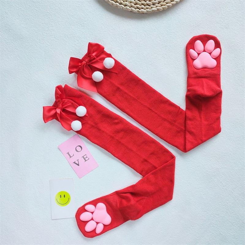 Cat Paw Thigh High Socks - Red Socks - Femboy Fatale