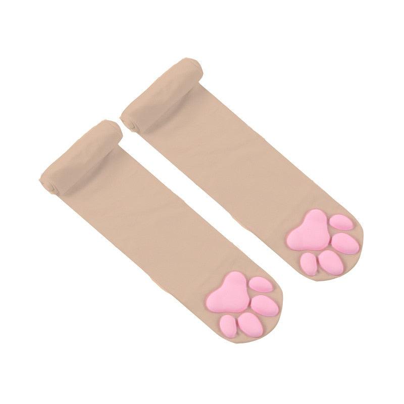 Cat Paw Thigh High Socks - Khaki Socks - Femboy Fatale