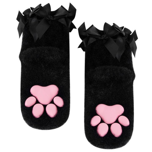 Cat Paw Ankle Socks - Black w/ Black Lace Socks - Femboy Fatale