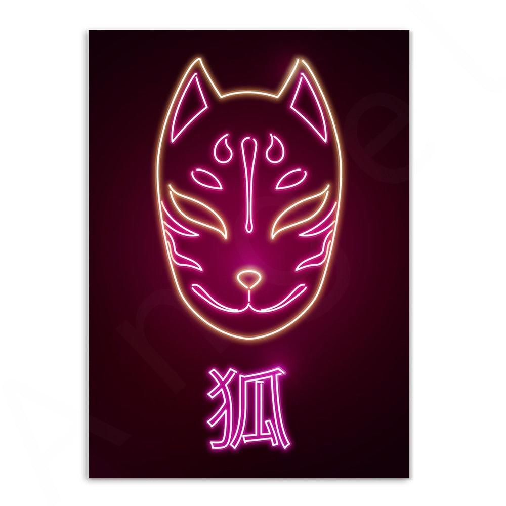 Various Neon Style Canvas Posters [Large Prints] - 40x60cm / Fox Mask - Femboy Fatale