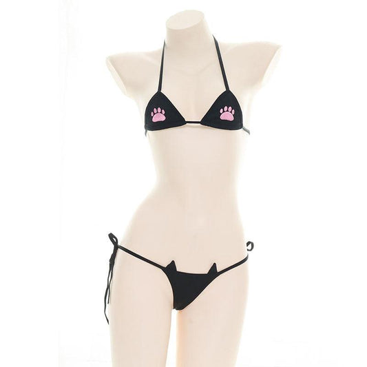 Japanese Kawaii Paw Print Bikini Set - Black apparel - Femboy Fatale