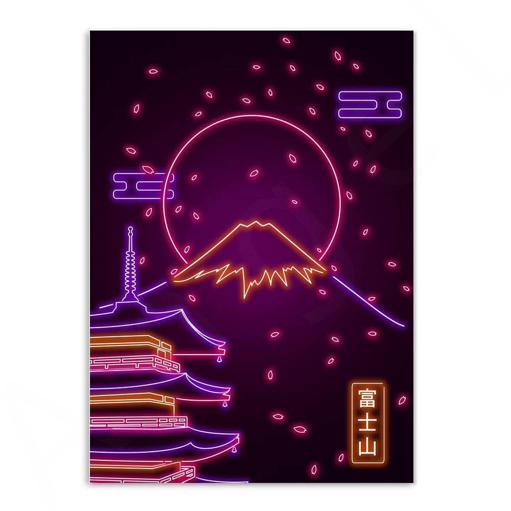 Various Neon Style Canvas Posters [Large Prints] - 40x60cm / Mt Fuji - Femboy Fatale