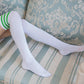 School Uniform Thigh High Striped Sock Collection - White w/ Three Green Stripes Socks - Femboy Fatale