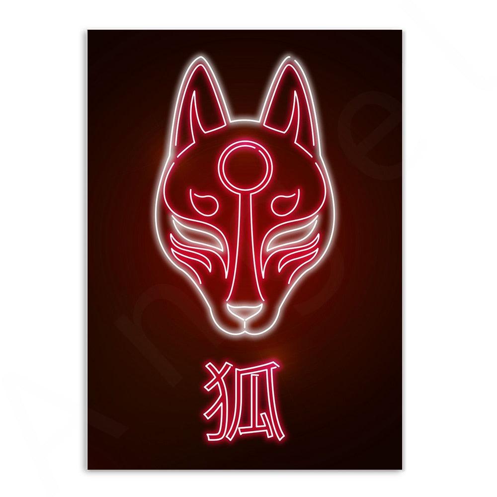 Various Neon Style Canvas Posters [Large Prints] - 40x60cm / Half Fox Mask - Femboy Fatale
