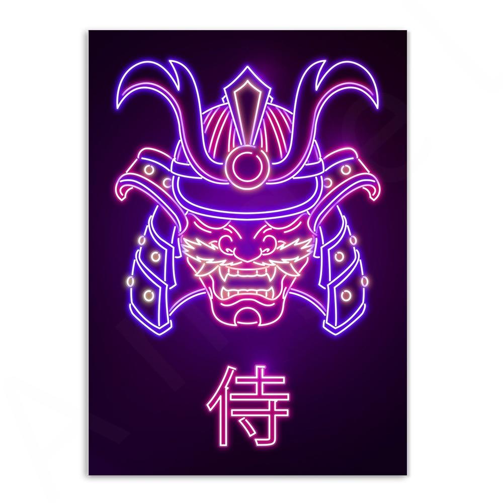 Various Neon Style Canvas Posters [Large Prints] - 40x60cm / Samurai Mask - Femboy Fatale
