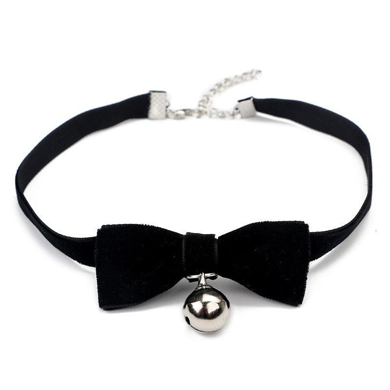 Bowtie Choker - Black with Bell Necklace - Femboy Fatale