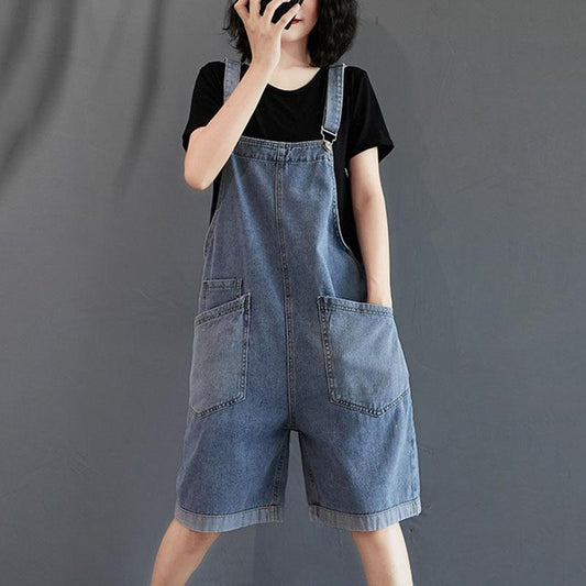Loose Denim Overall Rompers - Rompers - Femboy Fatale