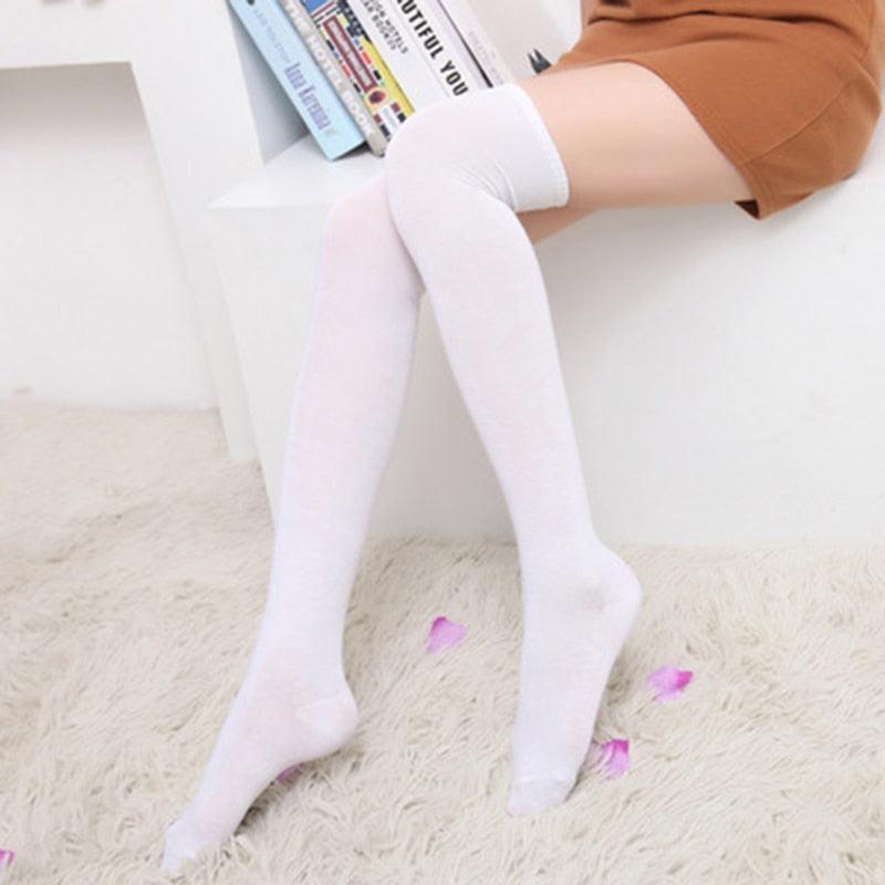 School Uniform Thigh High Striped Sock Collection - Plain White Socks - Femboy Fatale