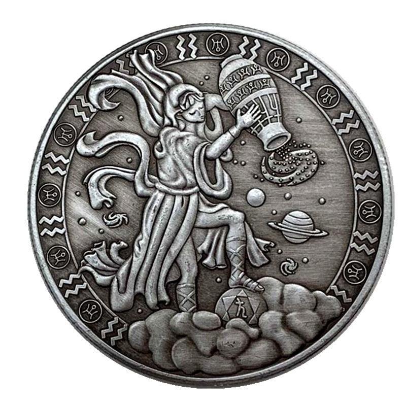Zodiac Commemorative Silver Plated Coin Collection - Aquarius Coin - Femboy Fatale