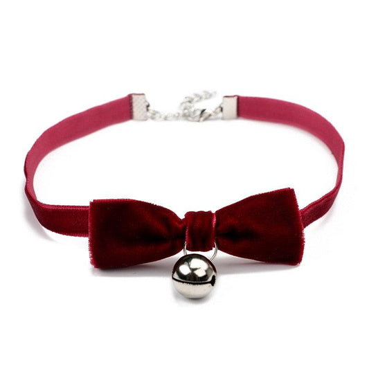Bowtie Choker - Red with Bell Necklace - Femboy Fatale