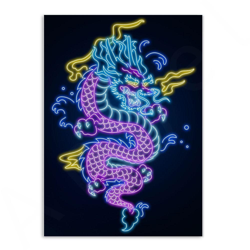 Various Neon Style Canvas Posters [Large Prints] - 40x60cm / Great Dragon - Femboy Fatale