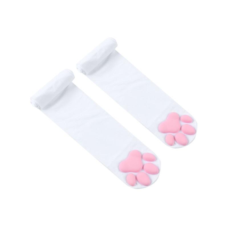 Cat Paw Thigh High Socks - White Socks - Femboy Fatale