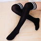 School Uniform Thigh High Striped Sock Collection - Black w/ Two White Stripes Socks - Femboy Fatale