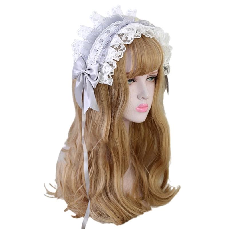 Lace Maiden Headband with Ribbons - Gray - Femboy Fatale