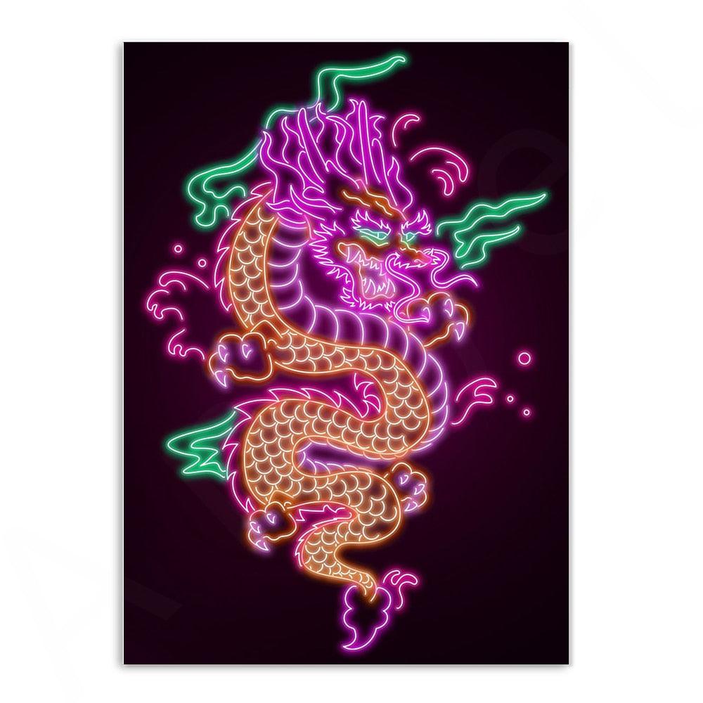 Various Neon Style Canvas Posters [Large Prints] - 40x60cm / Great Dragon 2 - Femboy Fatale