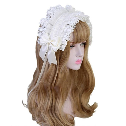 Lace Maiden Headband with Ribbons - White - Femboy Fatale