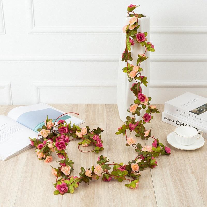 250cm Vines with Flowers - Rose Pink Artificial Plant - Femboy Fatale