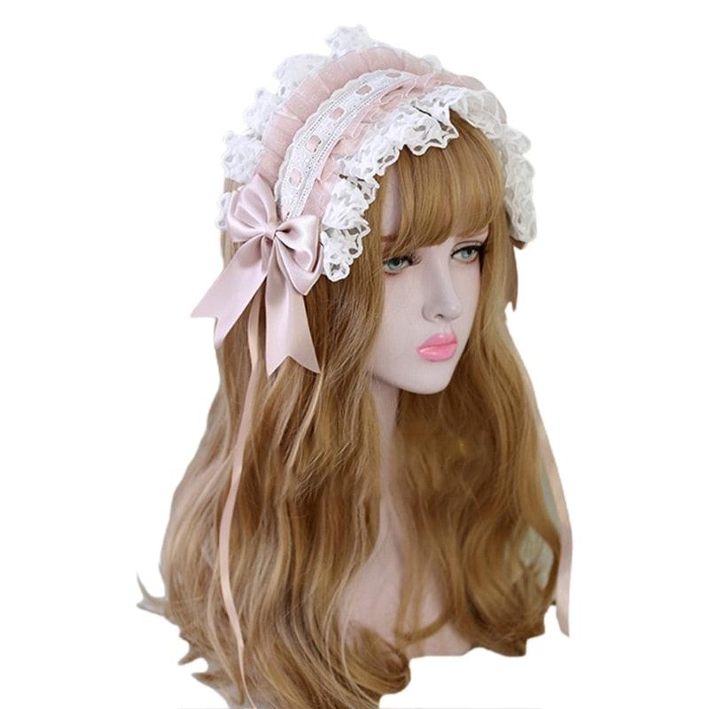 Lace Maiden Headband with Ribbons - Light Pink - Femboy Fatale