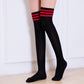 School Uniform Thigh High Striped Sock Collection - Black w/ Three Red Stripes Socks - Femboy Fatale