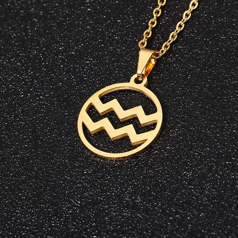 Zodiac Symbol Necklace - Aquarius Gold Necklace - Femboy Fatale