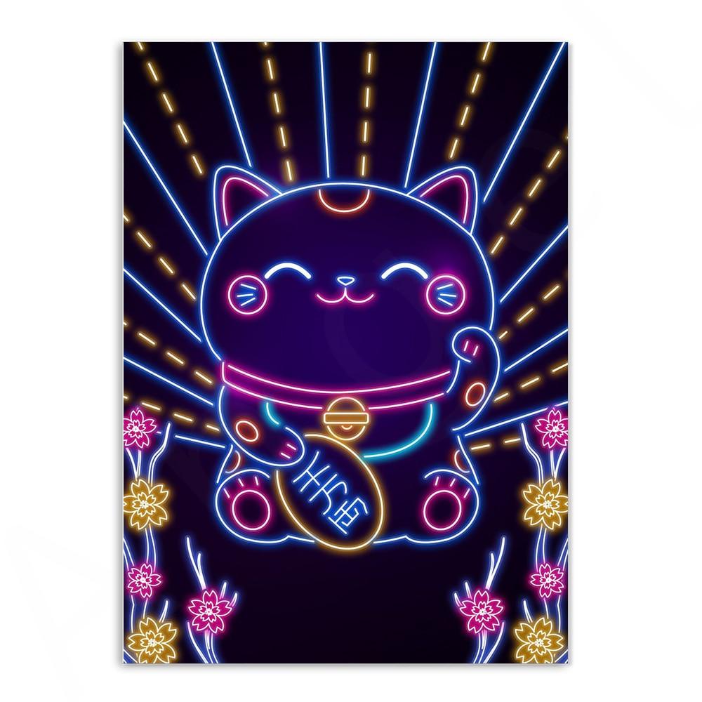 Various Neon Style Canvas Posters [Large Prints] - 40x60cm / Lucky Cat - Femboy Fatale