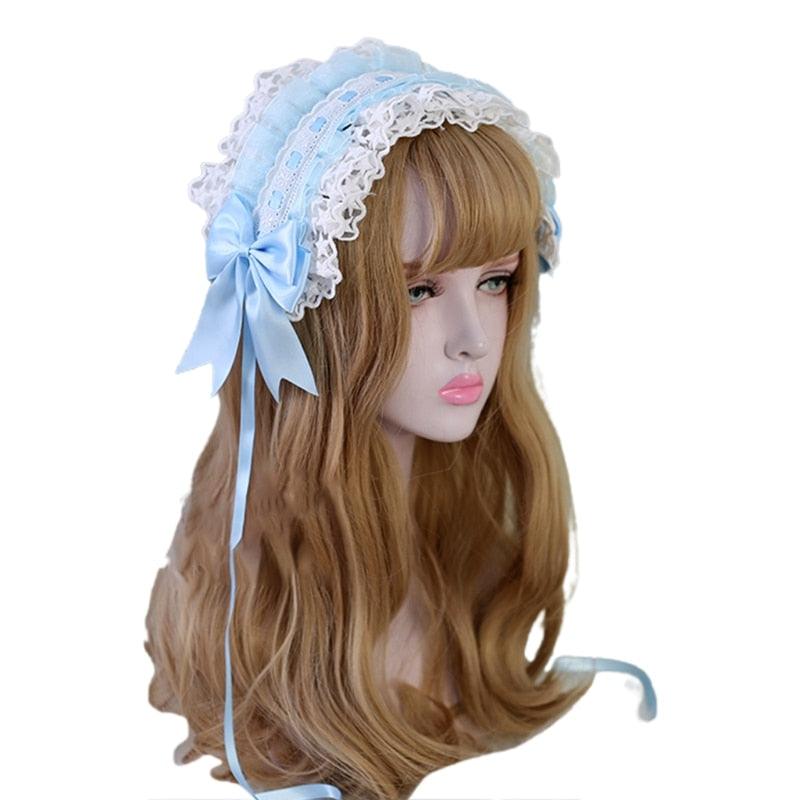 Lace Maiden Headband with Ribbons - Light Blue - Femboy Fatale