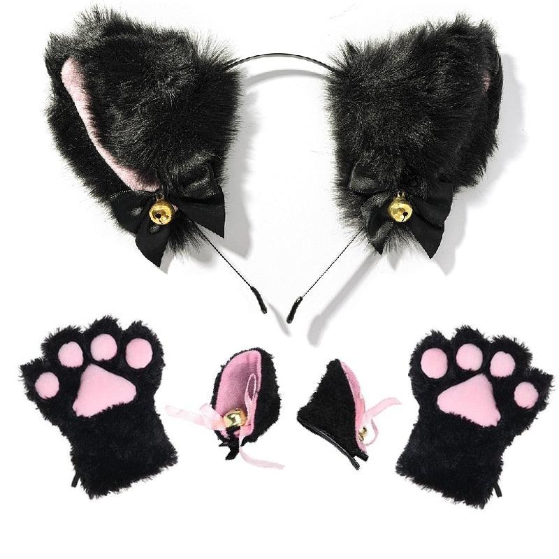 Cat Ears & Gloves Set - Black Set Headband - Femboy Fatale