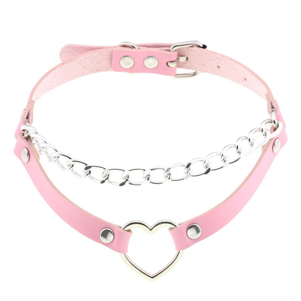 Pink Leather Gothic Choker Collection - Style 31 Choker - Femboy Fatale