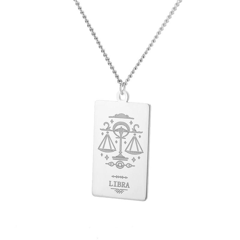 Zodiac Engraved Plate Pendant - Libra Silver Pendant - Femboy Fatale