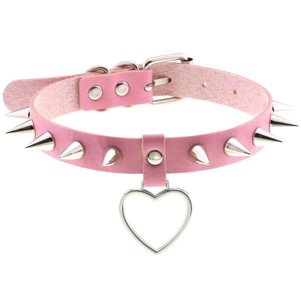 Pink Leather Gothic Choker Collection - Style 16 Choker - Femboy Fatale