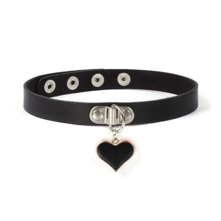 Black Leather Gothic Choker Collection - Heart Rose Border Choker - Femboy Fatale