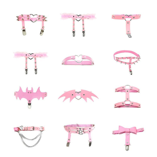 Pink Gothic Leather Garter Collection - Garters - Femboy Fatale