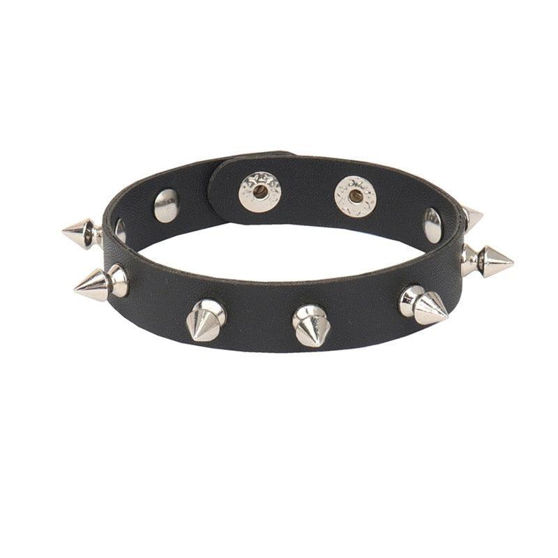 Black Leather Gothic Bracelet Collection - 7 Bracelet - Femboy Fatale