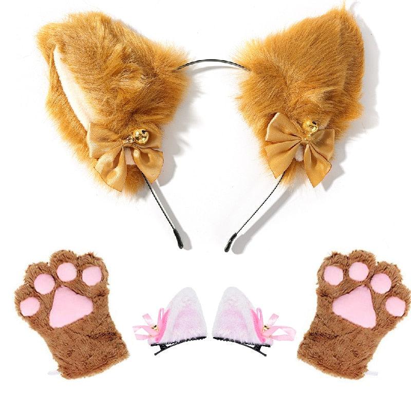 Cat Ears & Gloves Set - Yellow Set Headband - Femboy Fatale