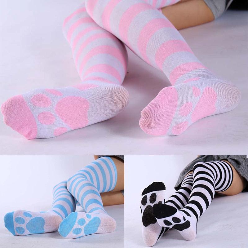 Cat Paw Striped Socks - Socks - Femboy Fatale