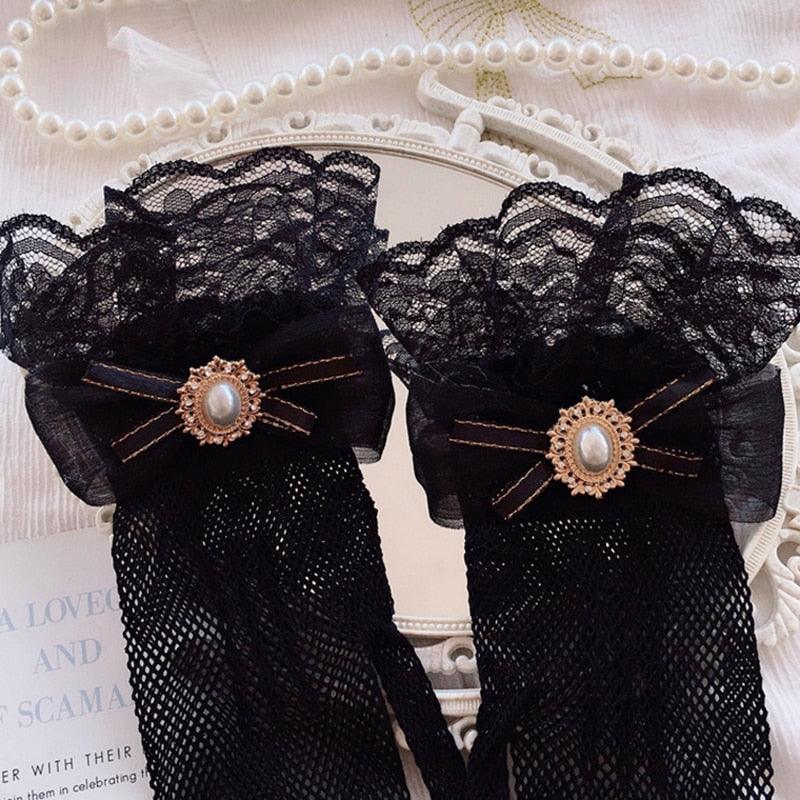 Maiden Lace Gloves w/ Ribbon - Black 1 - Femboy Fatale