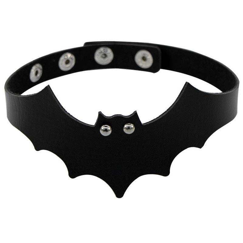 Black Leather Gothic Choker Collection - Bat Choker - Femboy Fatale