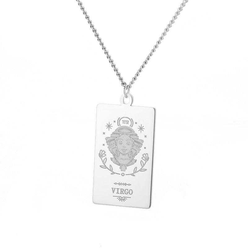 Zodiac Engraved Plate Pendant - Virgo Silver Pendant - Femboy Fatale