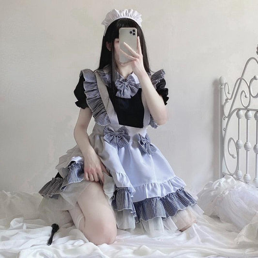 Japanese Plaid Lolita Maid Dress - Black / S Dress - Femboy Fatale