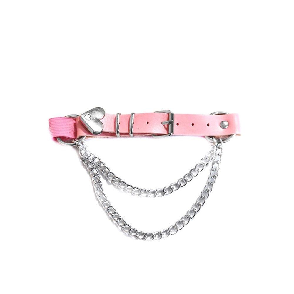 Pink Gothic Leather Garter Collection - Belt w/ Chains Garters - Femboy Fatale