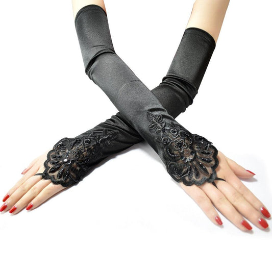 Floral Finger Loop Gloves - Black Gloves - Femboy Fatale
