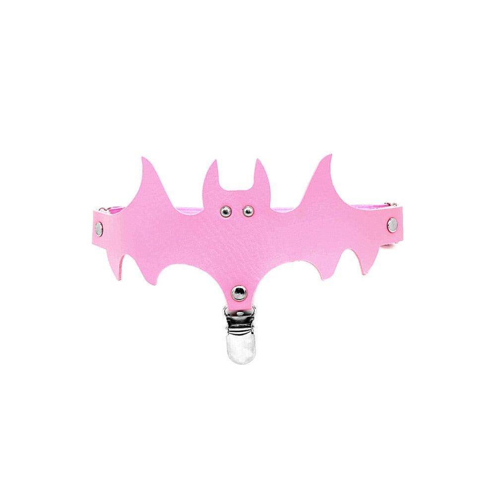 Pink Gothic Leather Garter Collection - Bat Garters - Femboy Fatale