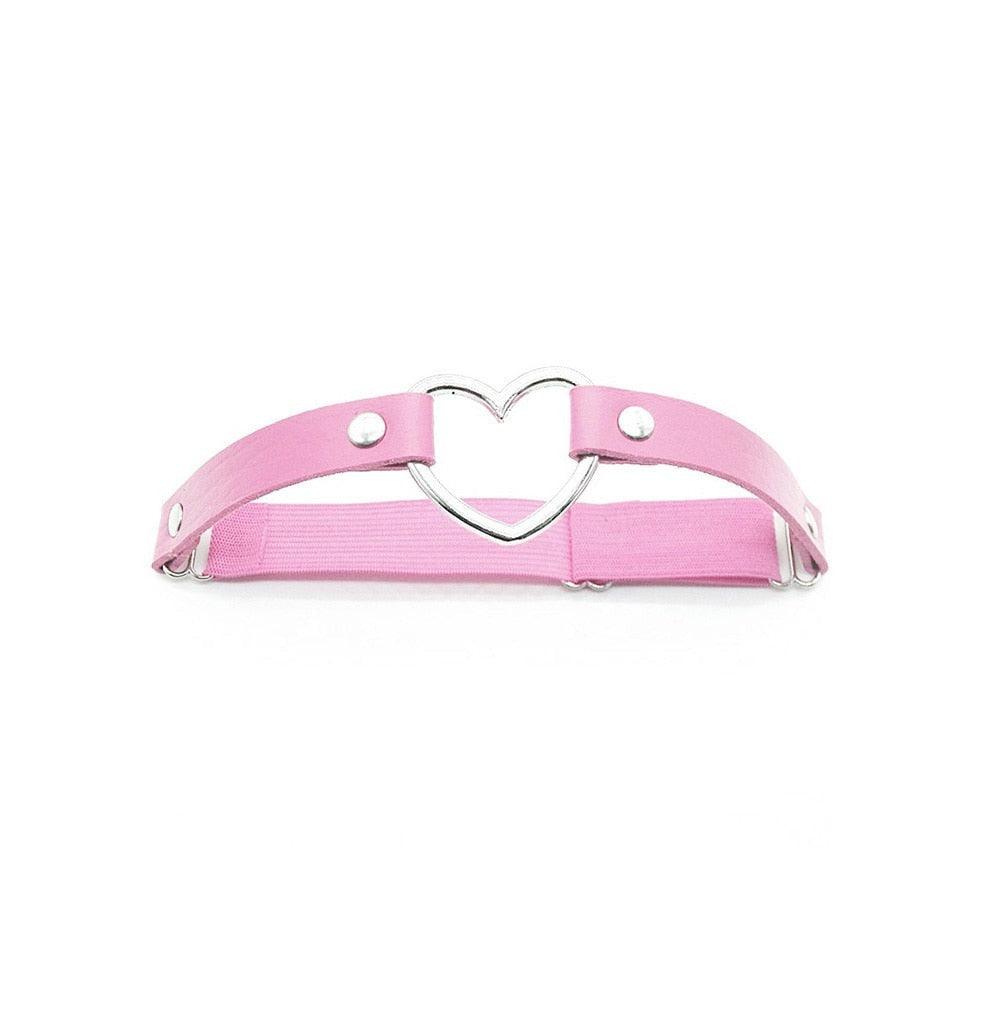 Pink Gothic Leather Garter Collection - Heart Garters - Femboy Fatale