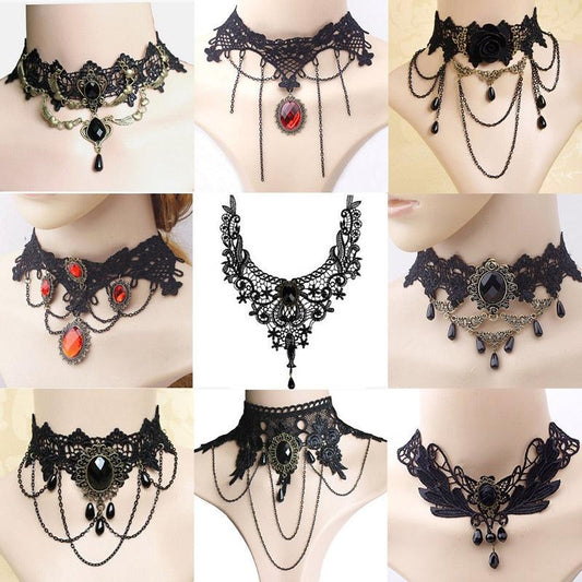 Gothic Black Lace Choker Collection - Necklace - Femboy Fatale