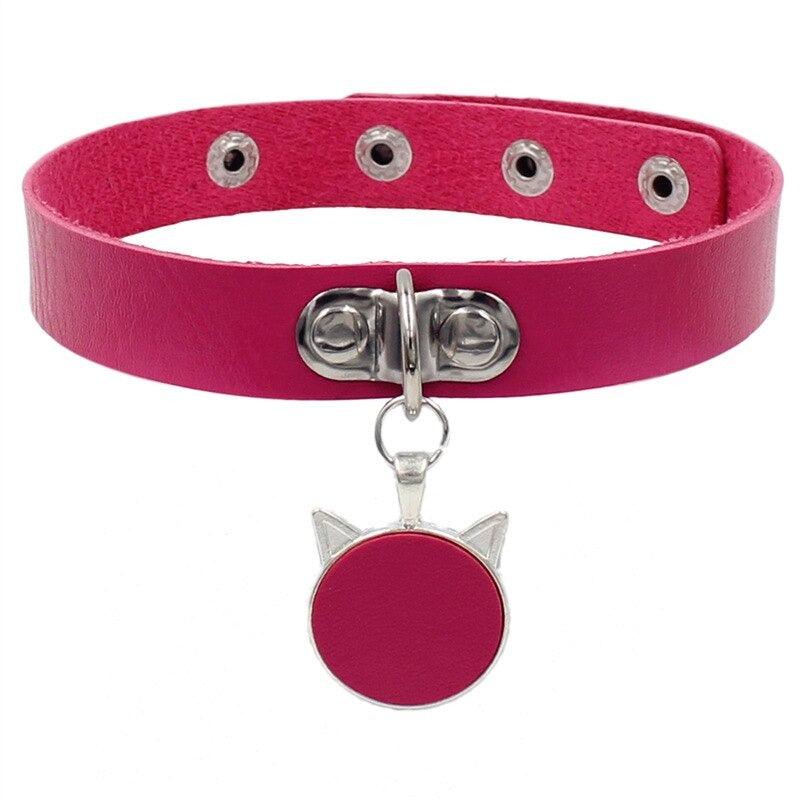 Colorful Cat Leather Chokers - Rose Red Choker - Femboy Fatale
